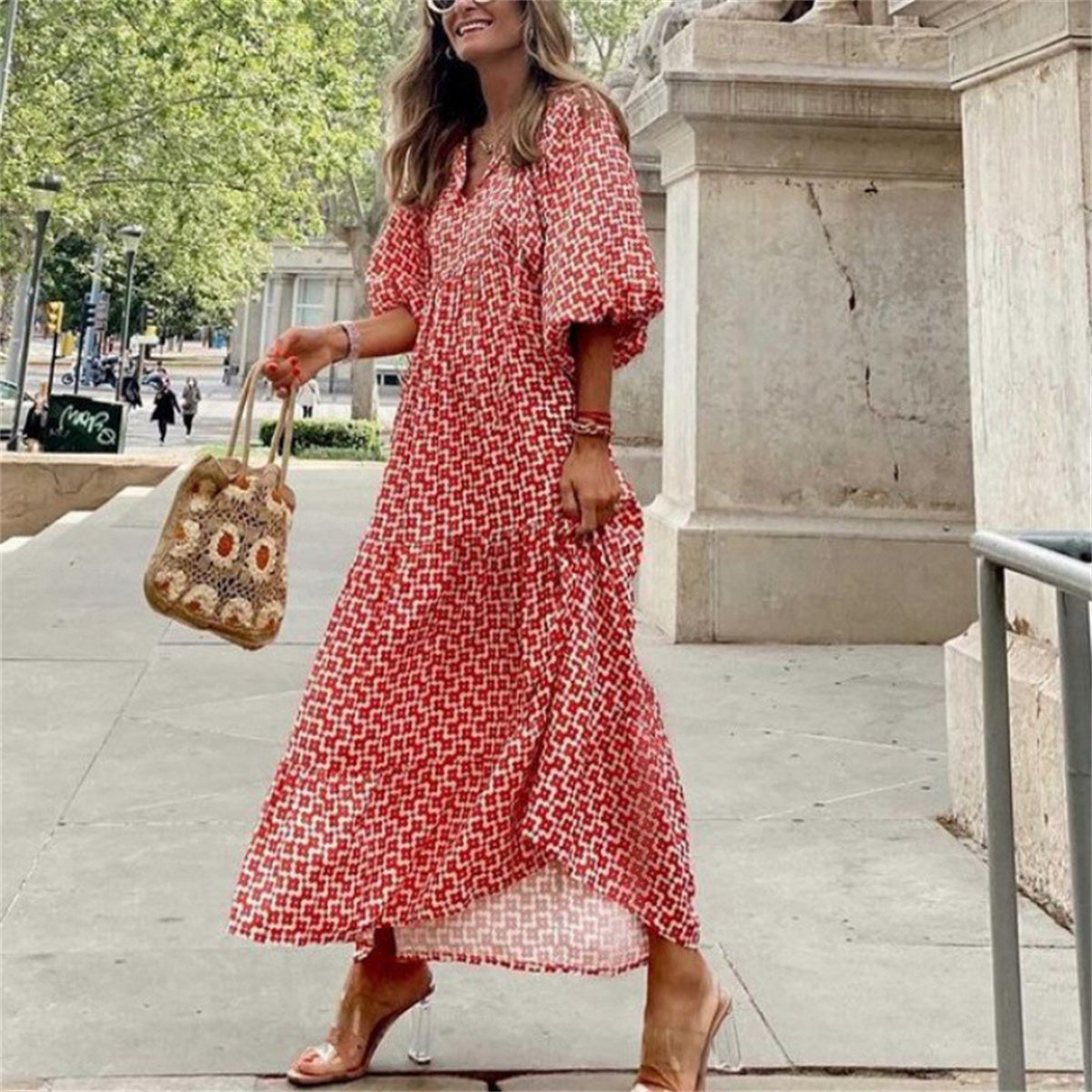 Darlene - Boho Maxikleid mit Puffärmeln