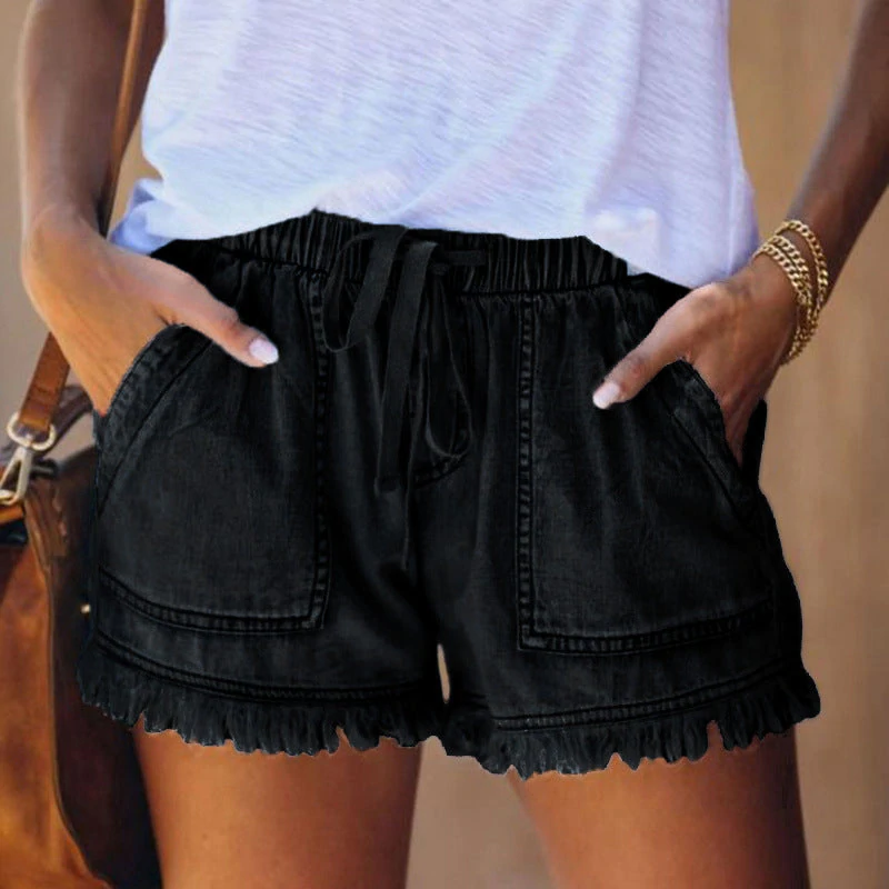 Zipporah - High-Waisted Denim Shorts