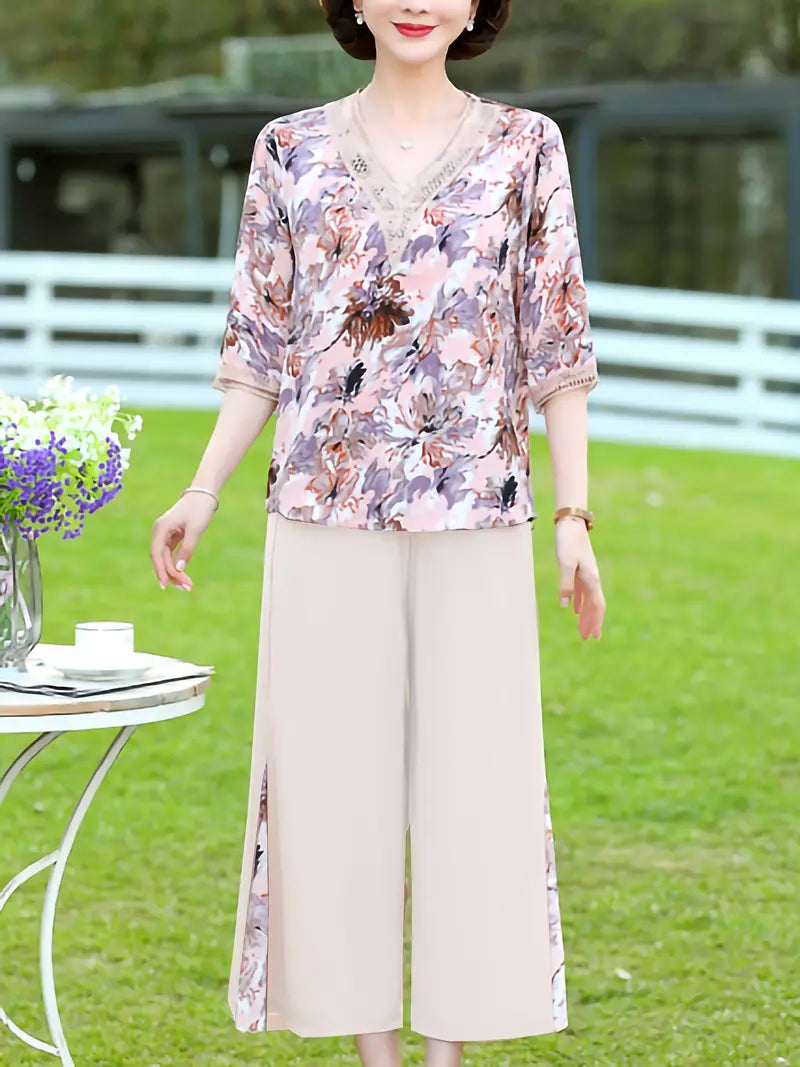 Zara - Elegante Bluse mit Blumendruck und Weite Hose