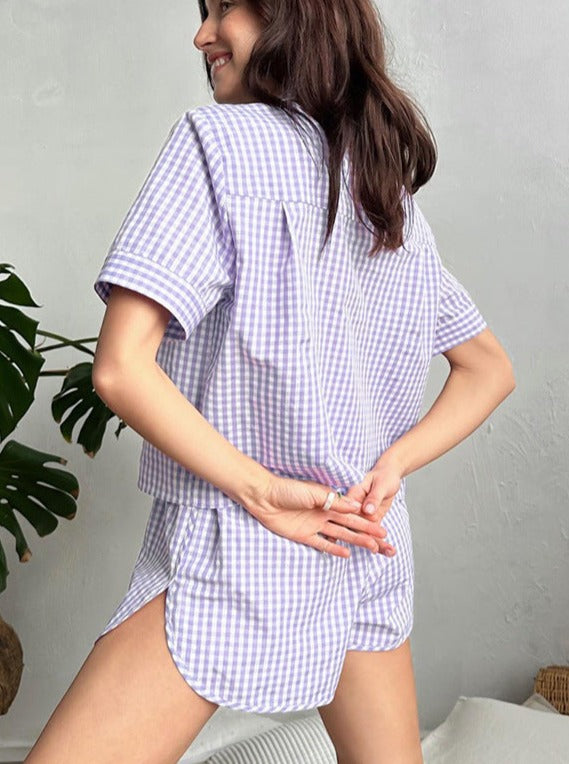 Zweiteiliges lila weiches kurzärmeliges Shorts Pyjamas Set