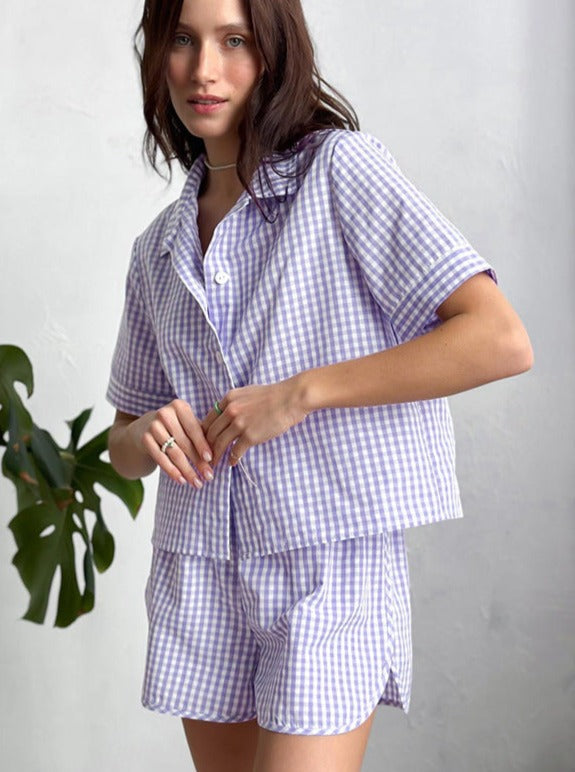 Zweiteiliges lila weiches kurzärmeliges Shorts Pyjamas Set