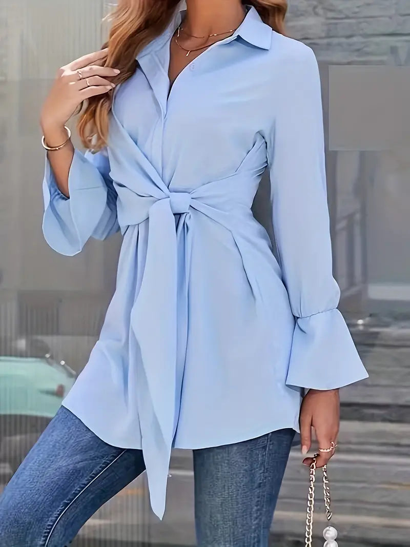 Zara - Polo Collar Bluse mit trendigem Knotendetail