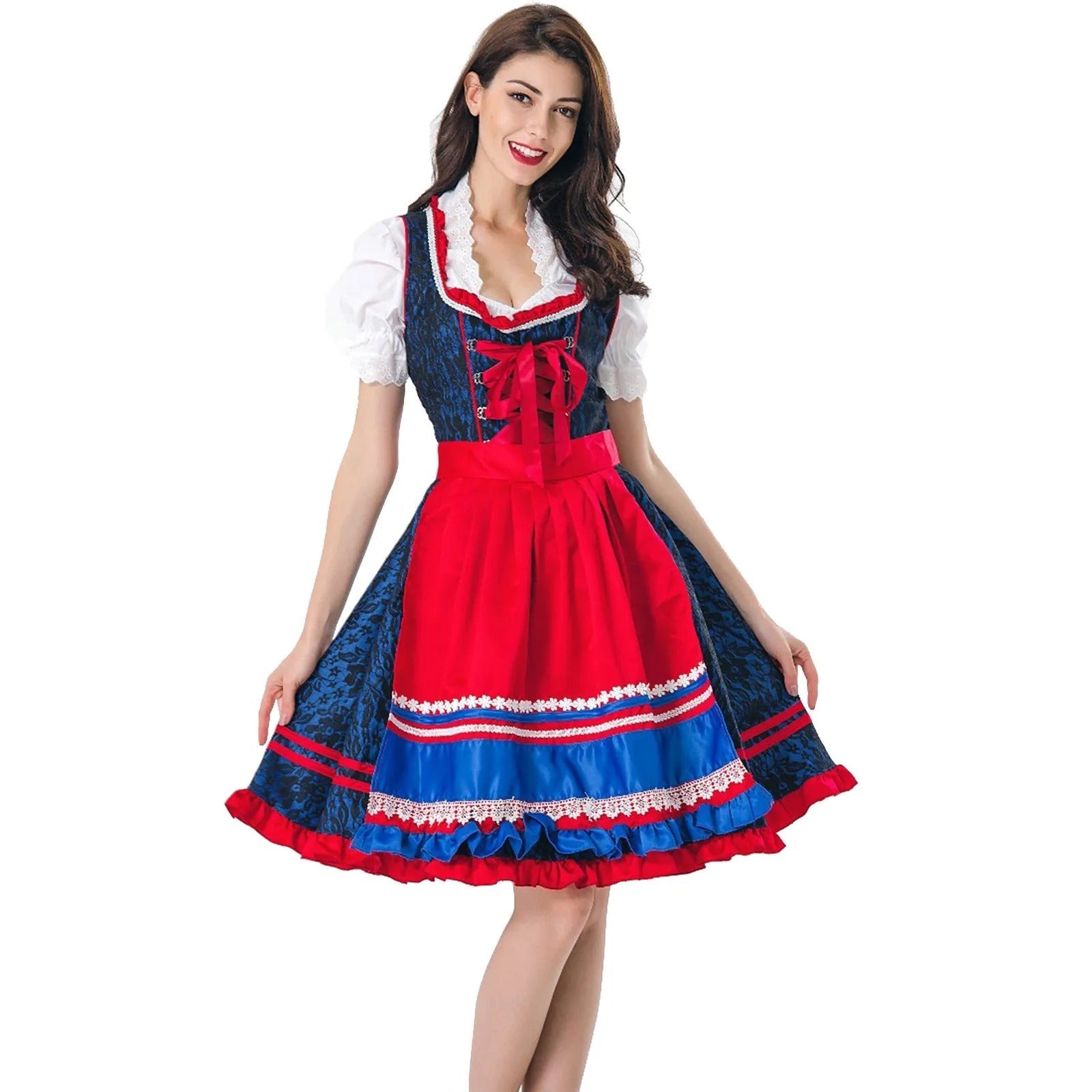 Zara - Traditionelles Dirndl in Rot und Blau mit Spitzen