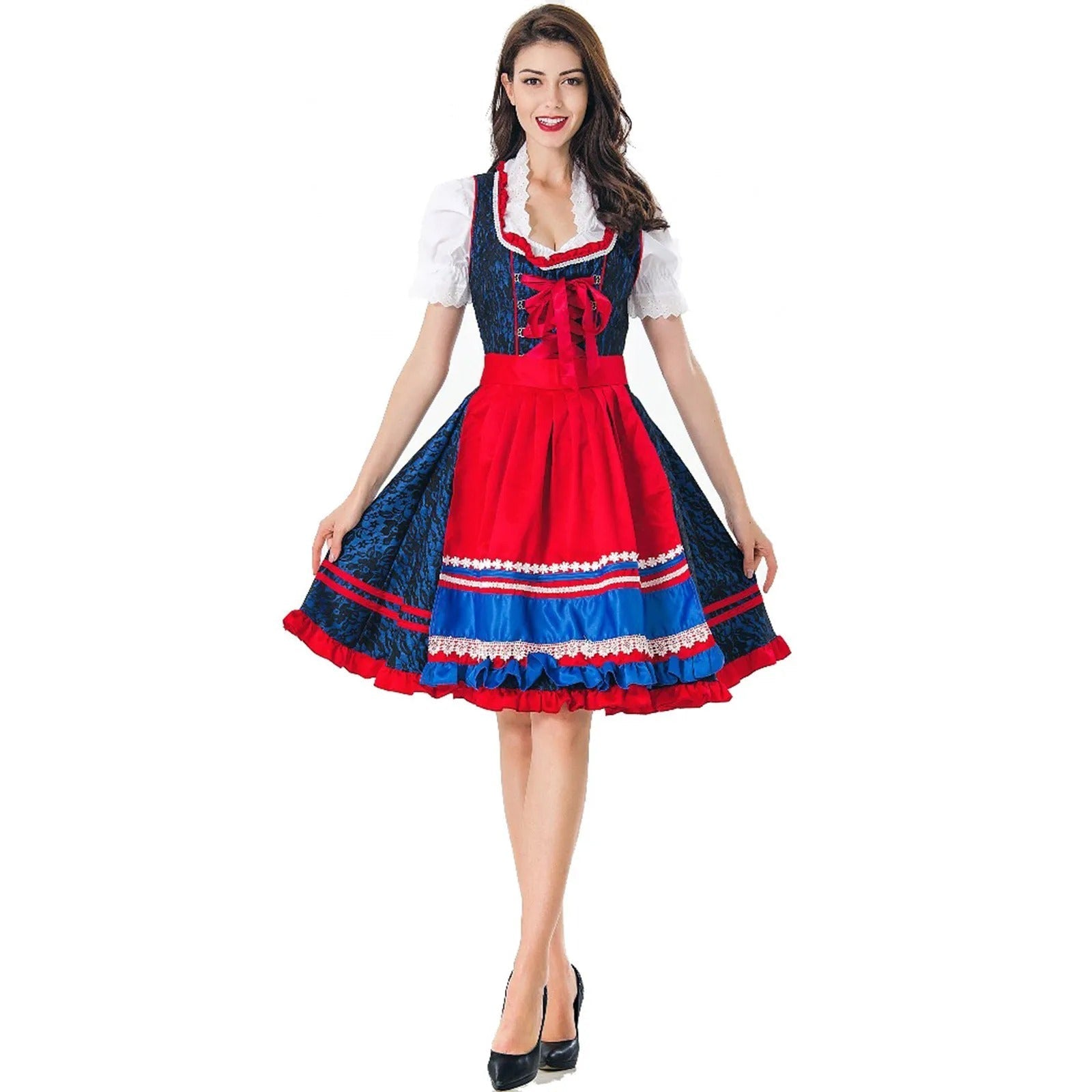 Zara - Traditionelles Dirndl in Rot und Blau mit Spitzen