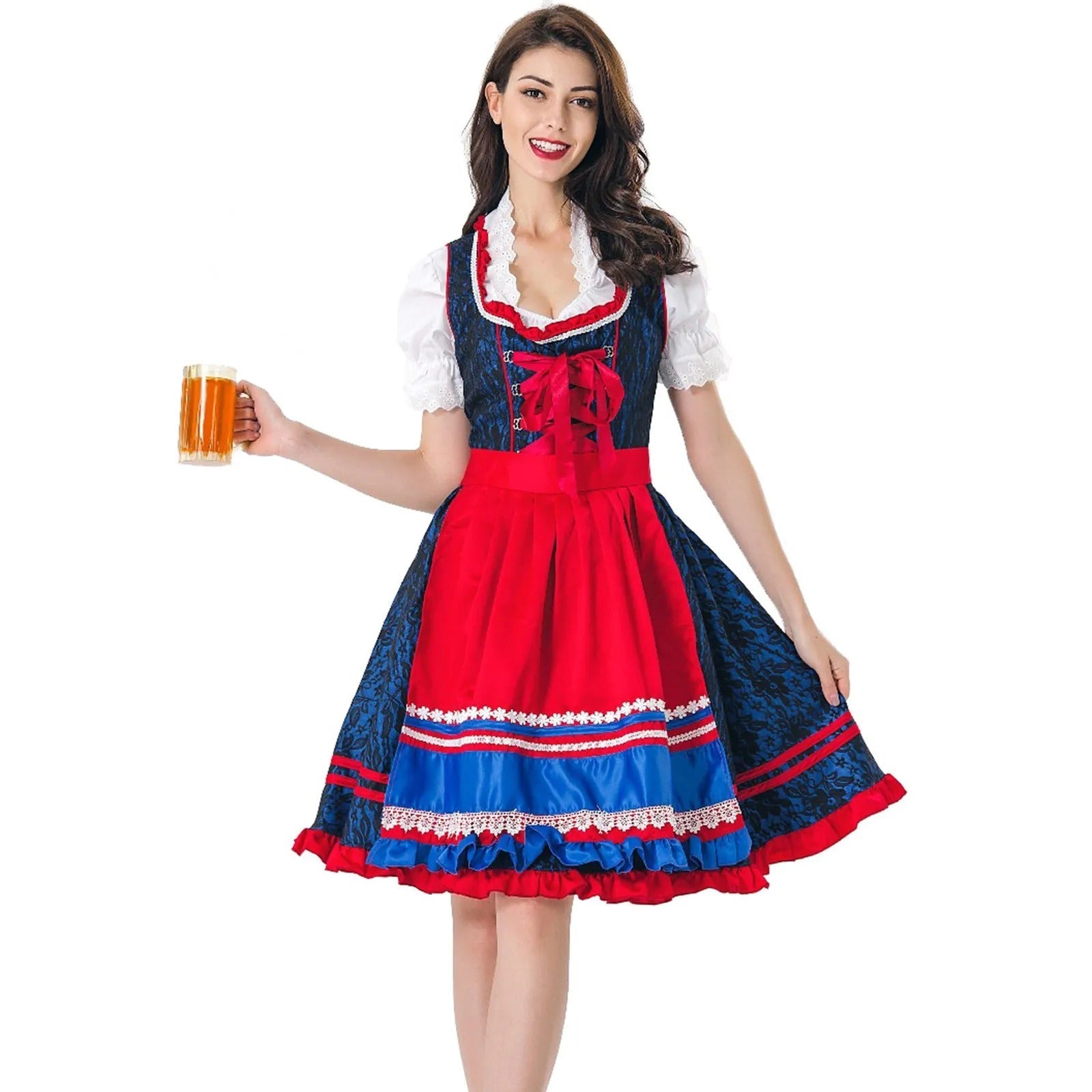 Zara - Traditionelles Dirndl in Rot und Blau mit Spitzen