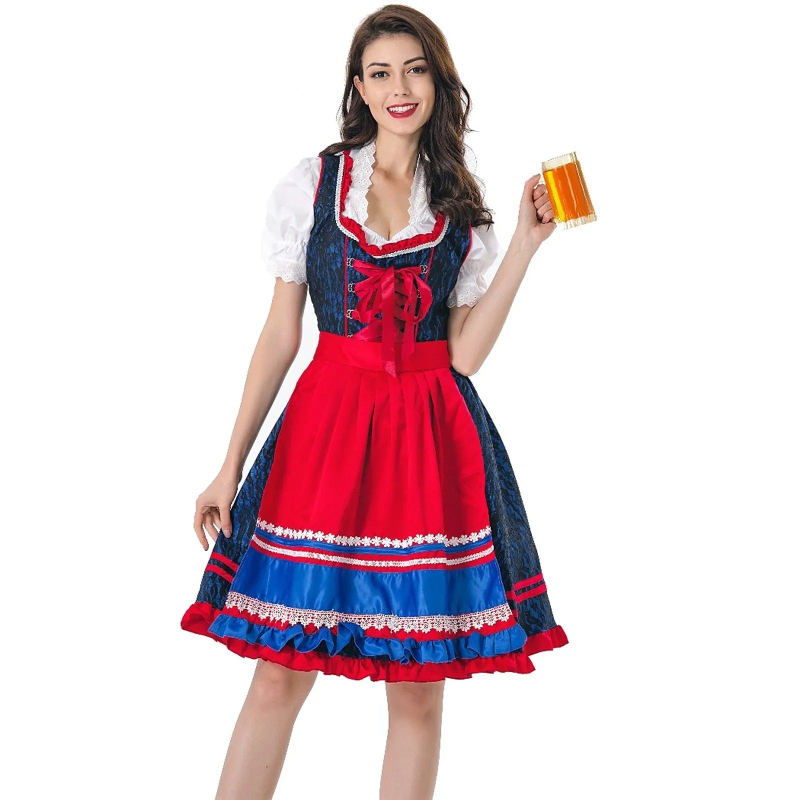 Zara - Traditionelles Dirndl in Rot und Blau mit Spitzen