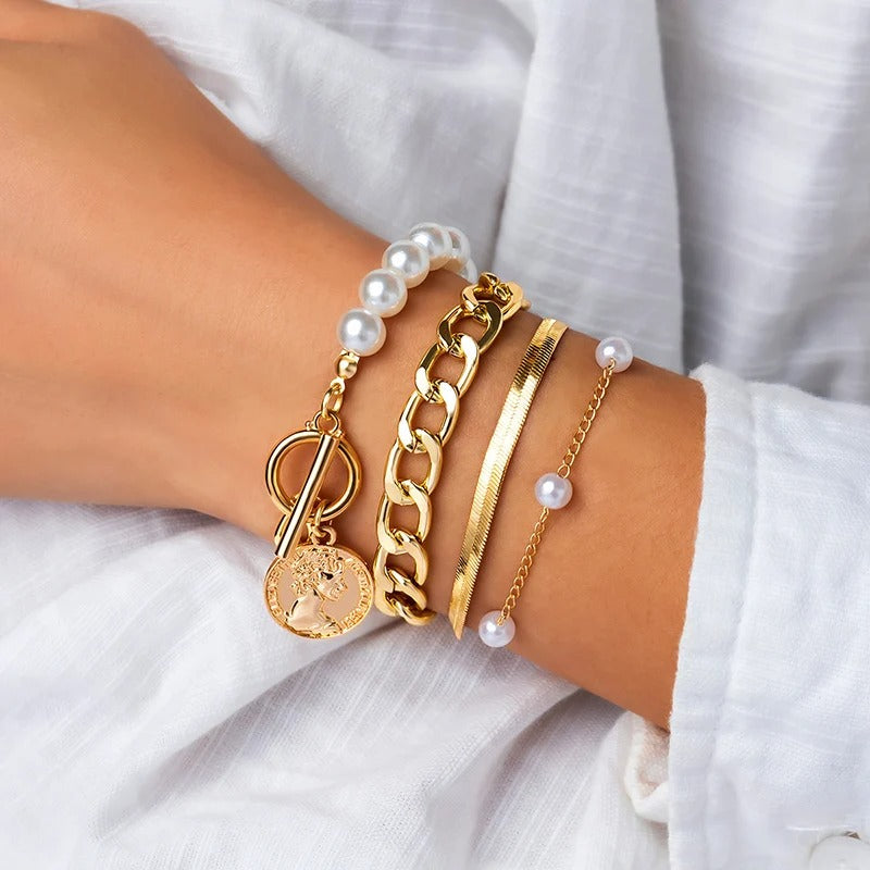 Ziva - Goldfarbenes Vintage-Armband mit Perle